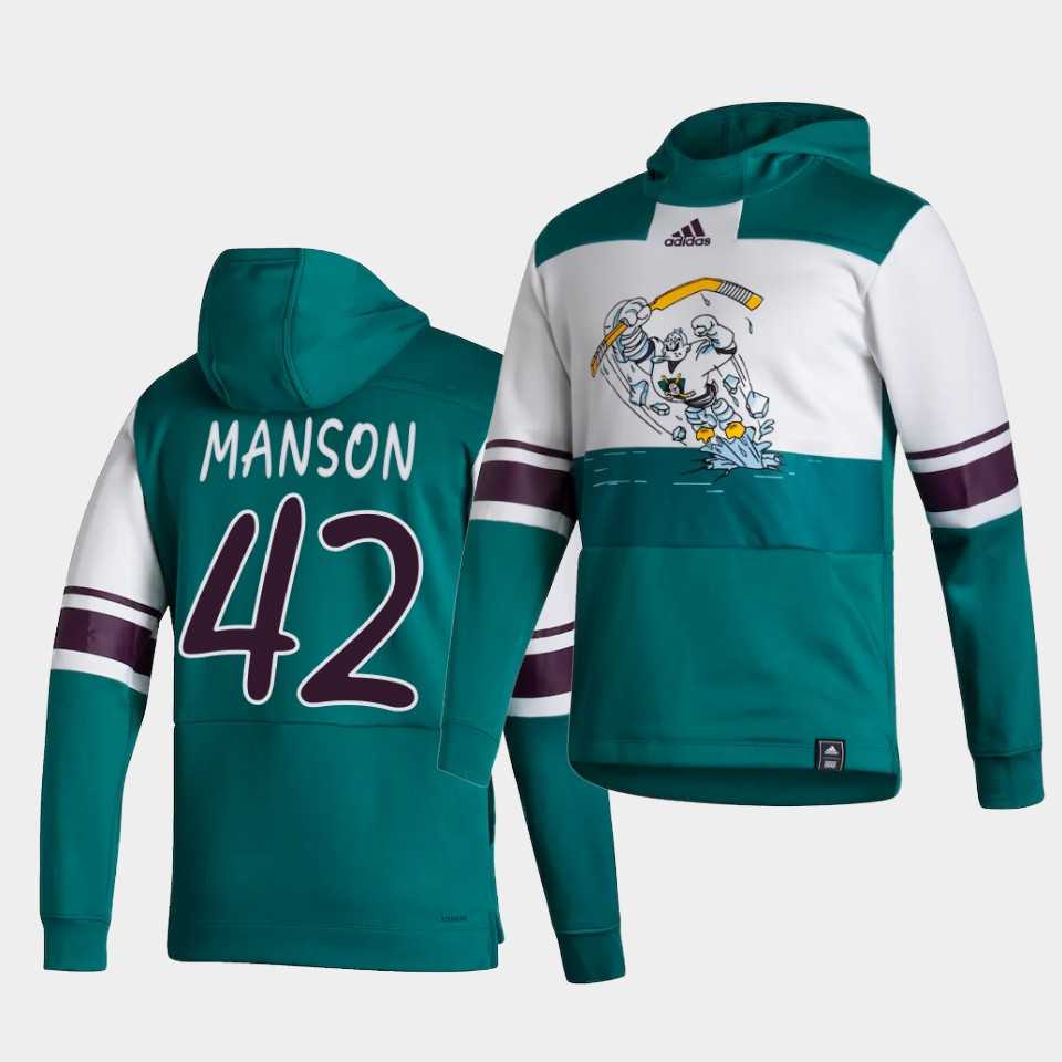 Men Anaheim Ducks 42 Manson Green NHL 2021 Adidas Pullover Hoodie Jersey